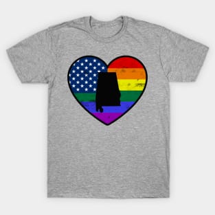 Alabama United States Gay Pride Flag Heart T-Shirt